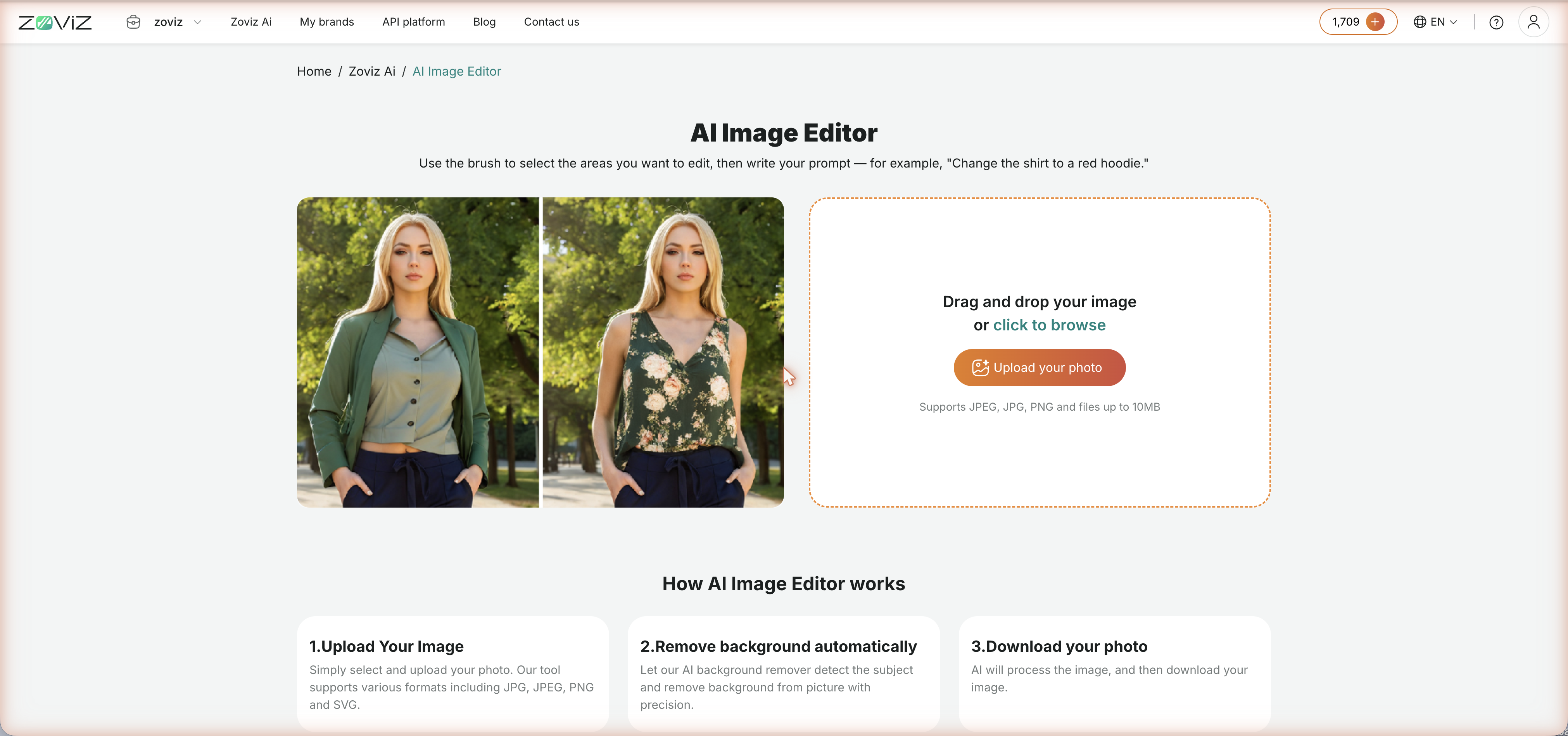 The AI Image Editor — brush over an area, then describe the change