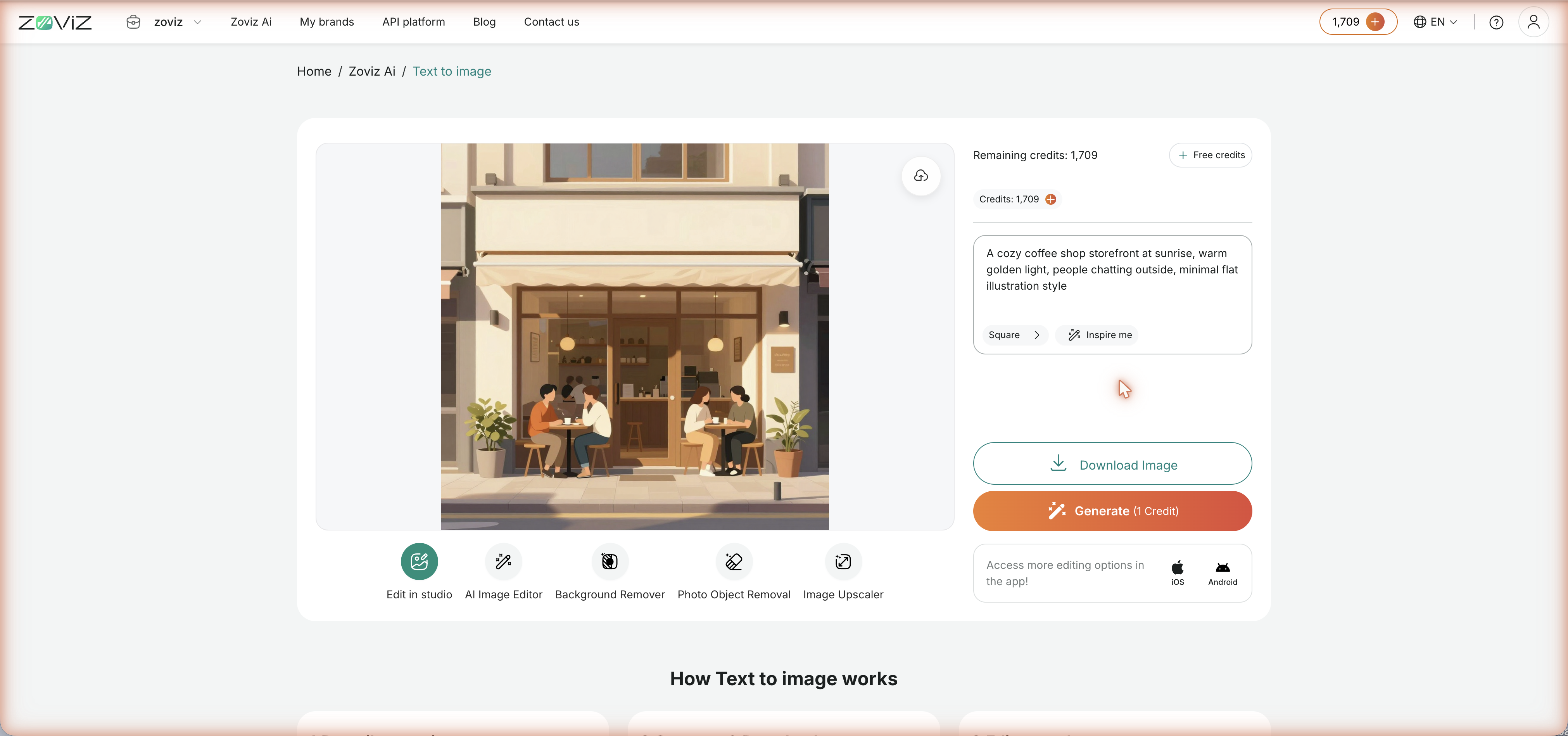 A generated result, with one-click chaining into the other AI tools