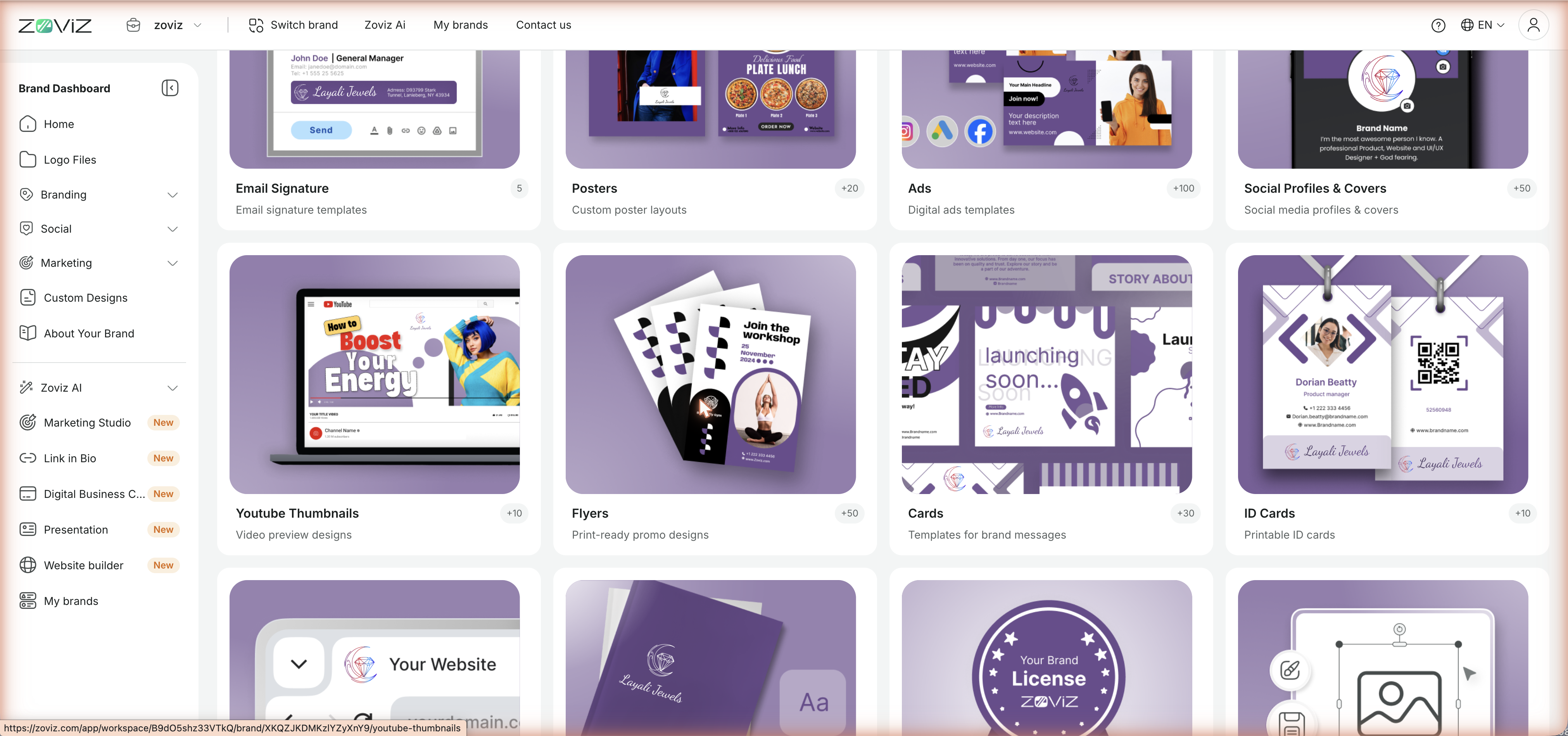 The Brand Kit asset grid on the Brand Dashboard