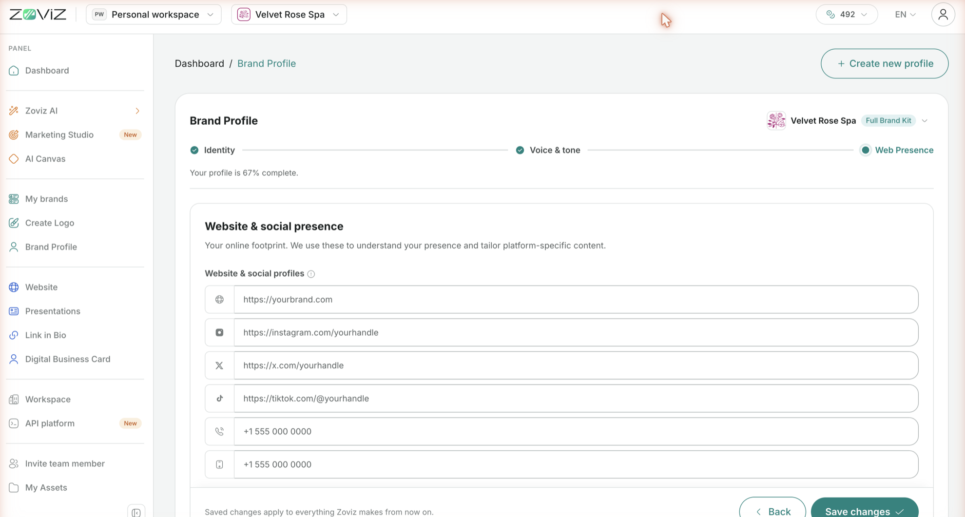 Brand Profile — Web Presence step