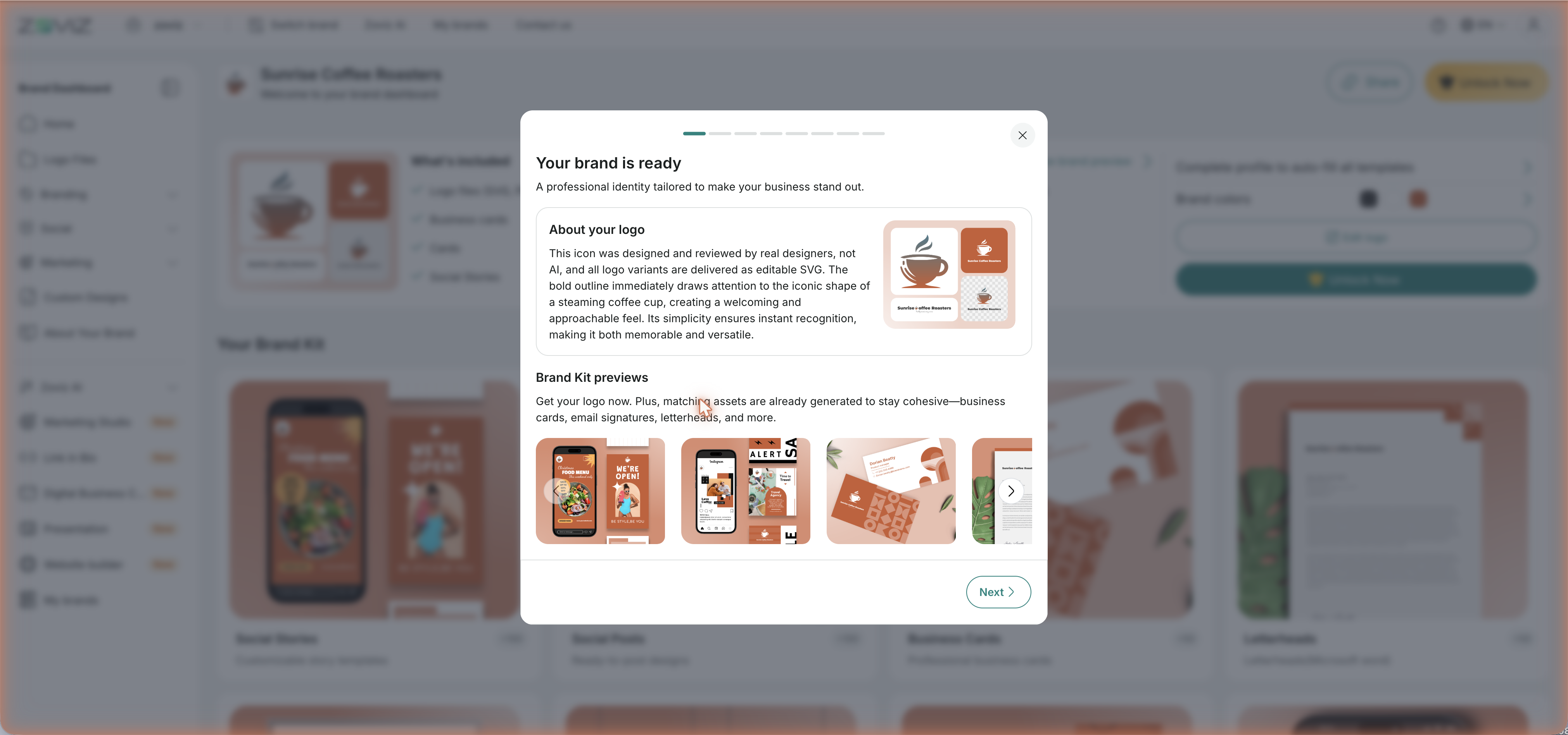 The "Your brand is ready" summary after setup