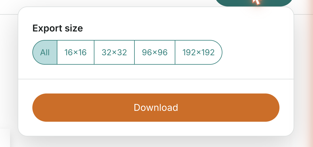 Export — all sizes at once, or pick one