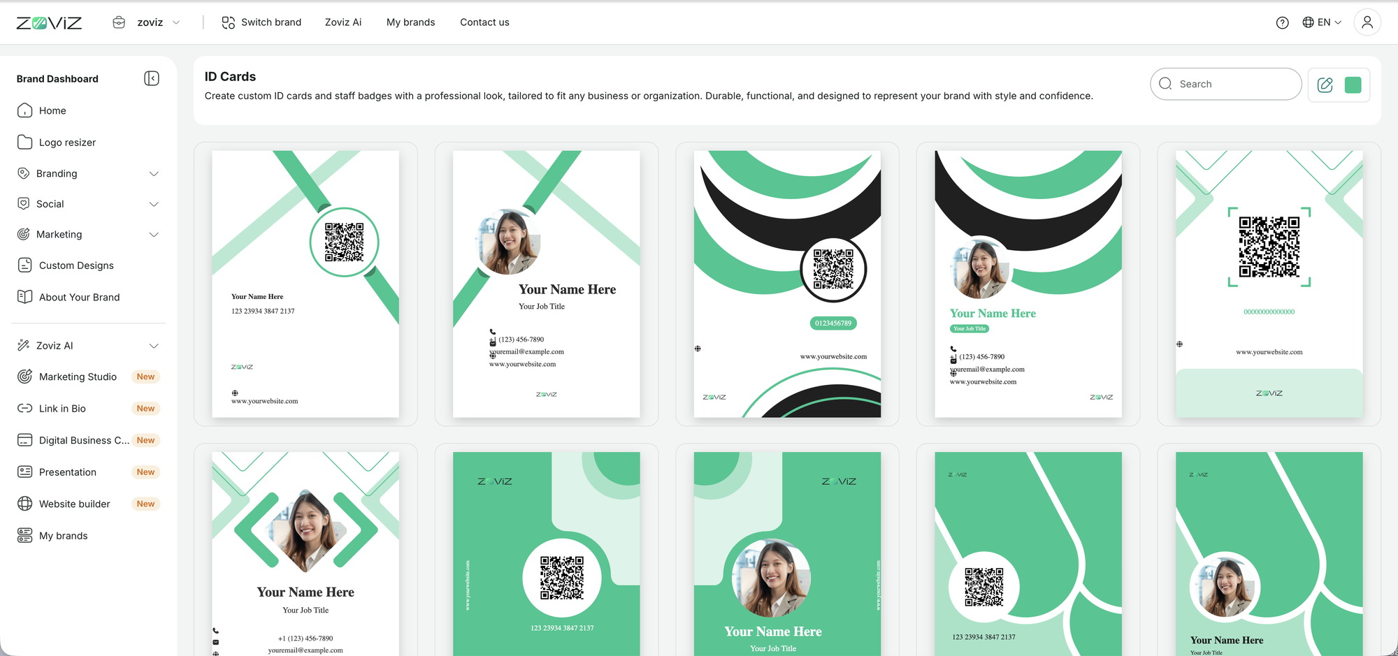 The ID Cards gallery — staff and membership cards in your brand