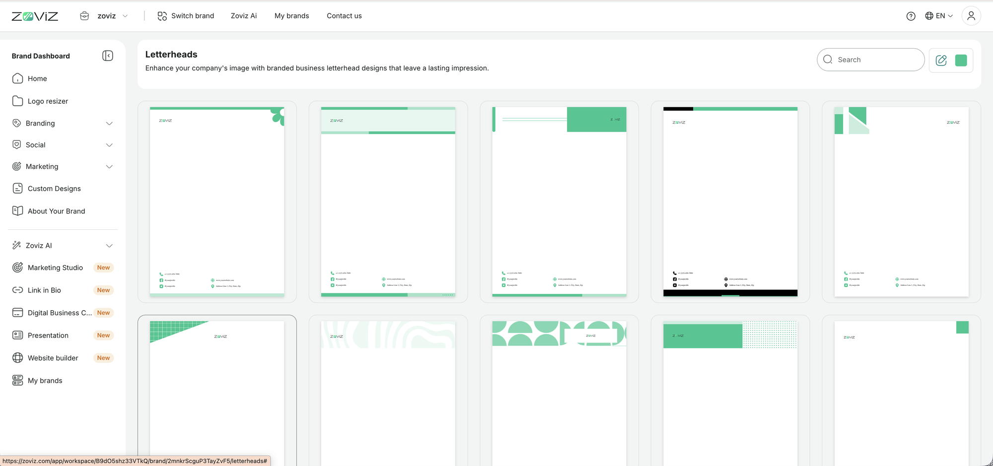 The Letterheads gallery — every template already in your brand