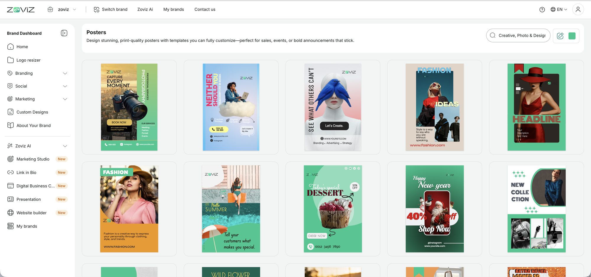 The Posters gallery — large-format templates in your brand