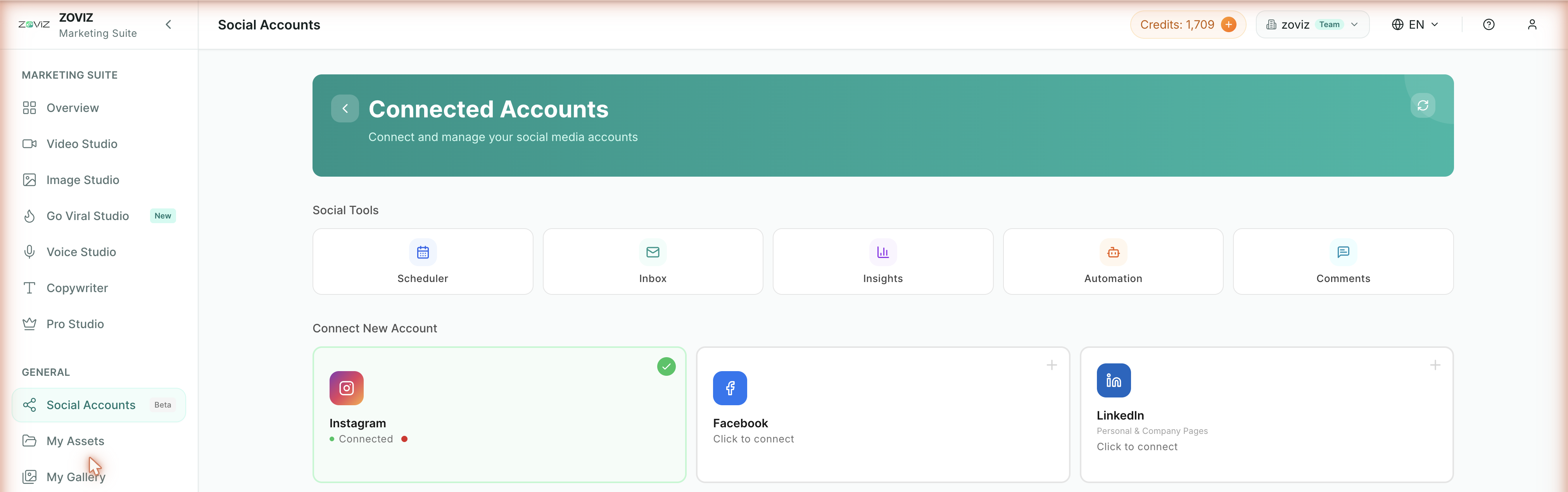 Connected Accounts — platforms and the Social Tools row