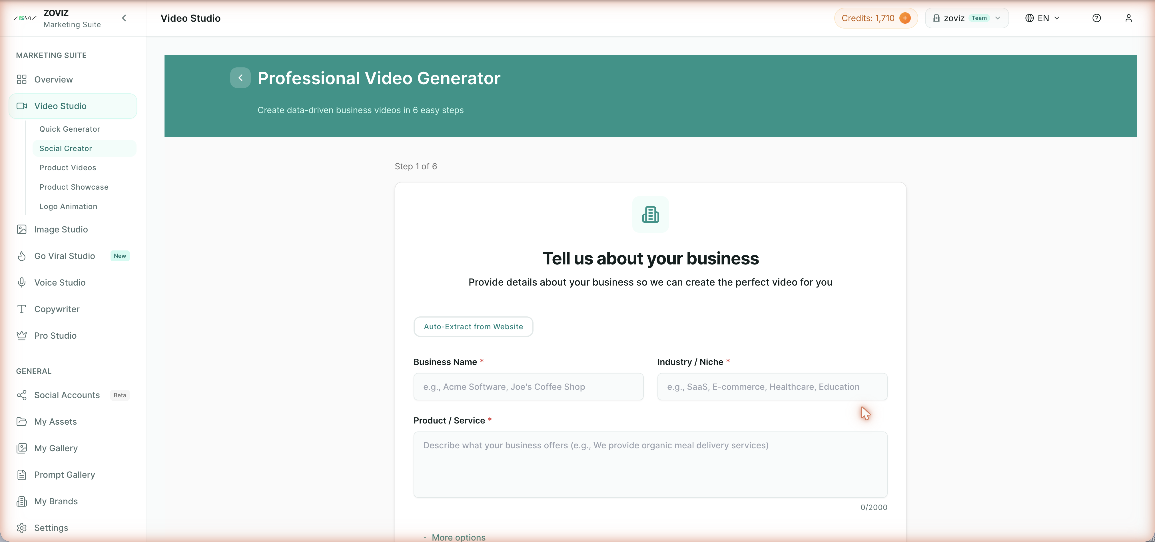Step 1 of the video wizard — Auto-Extract from Website