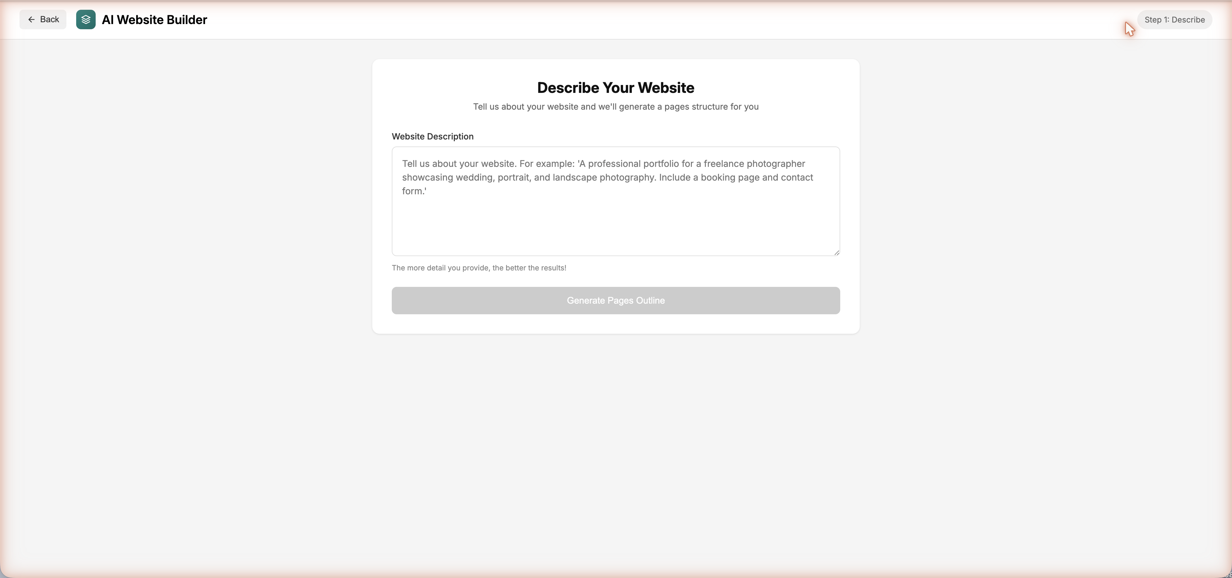 The AI Website Builder — describe your site, get a pages outline